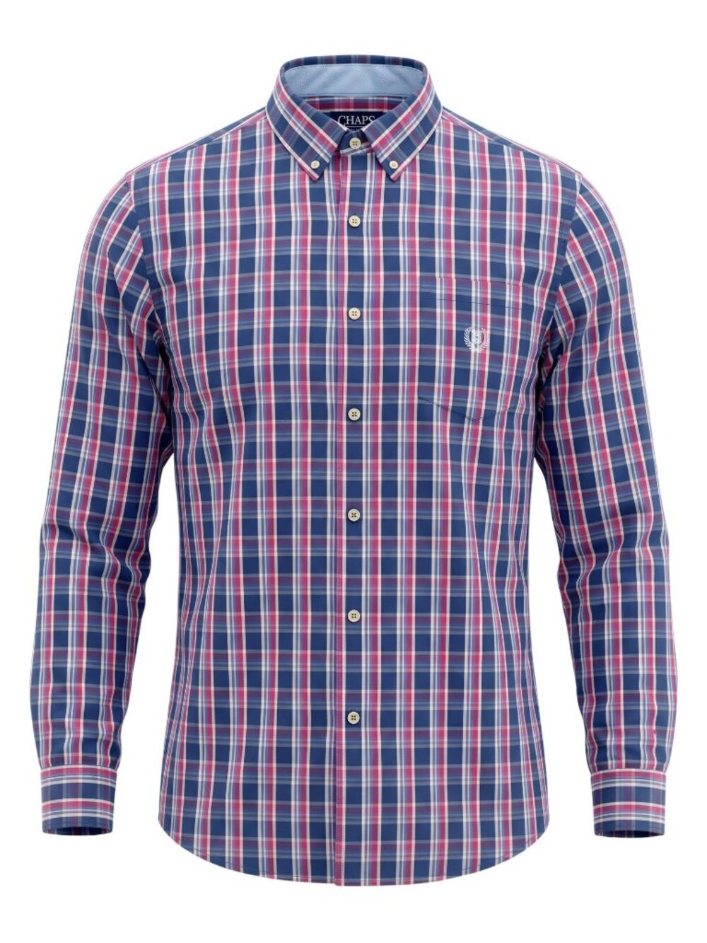 Chaps Mens Blue/Red Plaid Long Sleeve Button-Down Shirt Size L